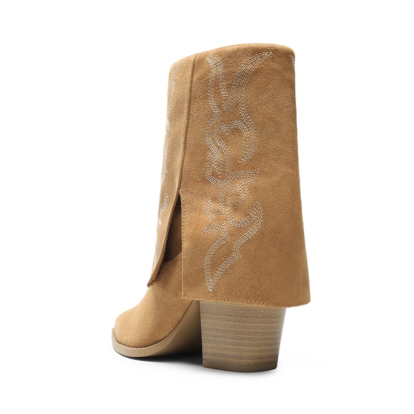 Fold Over Cuff Denim Cowgirl Boots - KHAKI-SUEDE - 3
